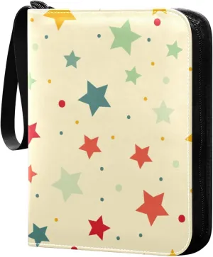 Card Binder 4 Pocket Trading Card Binder Holds 400 Cards with 50 Removable Sleeves for Boys Girls Game Cards Sports Cards Colorful Star and Dot Yellow