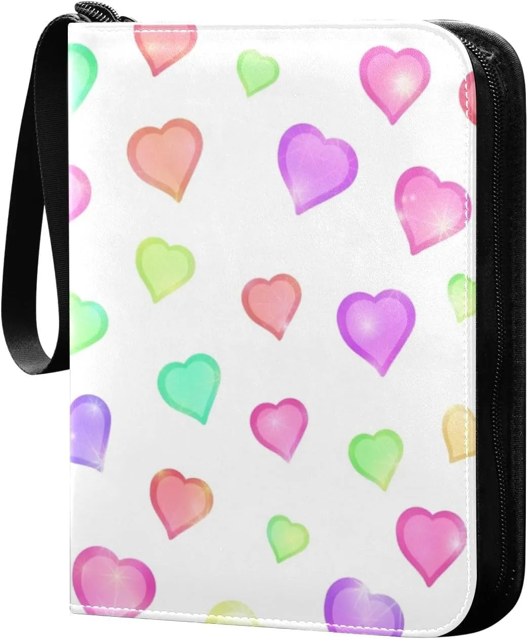 Card Binder 4 Pocket Trading Card Binder Holds 400 Cards with 50 Removable Sleeves for Boys Girls Game Cards Sports Cards Colorful Valentine's Day Love Hearts