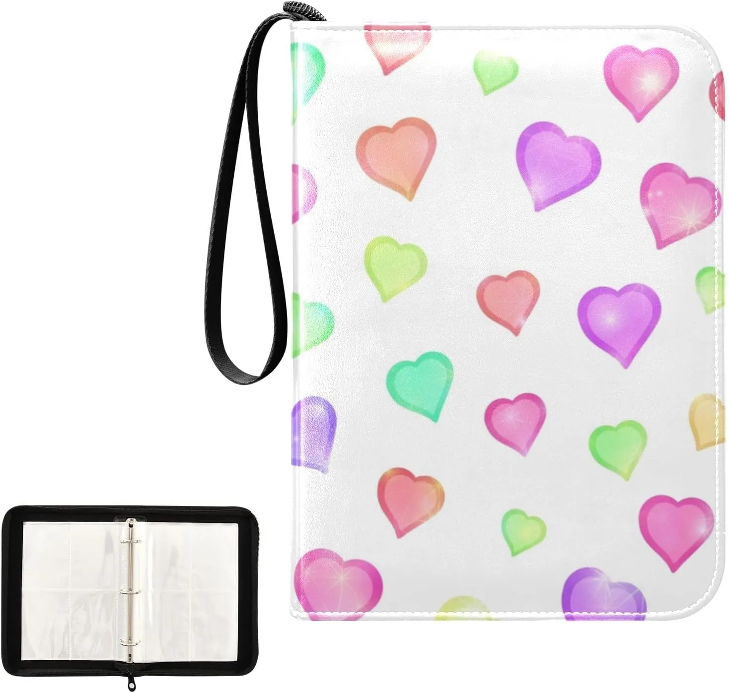 Card Binder 4 Pocket Trading Card Binder Holds 400 Cards with 50 Removable Sleeves for Boys Girls Game Cards Sports Cards Colorful Valentine's Day Love Hearts
