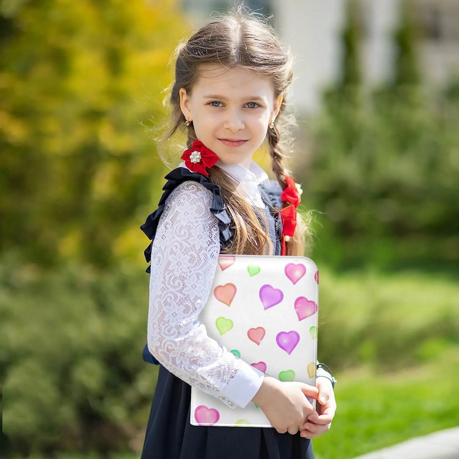 Card Binder 4 Pocket Trading Card Binder Holds 400 Cards with 50 Removable Sleeves for Boys Girls Game Cards Sports Cards Colorful Valentine's Day Love Hearts