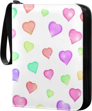 Card Binder 4 Pocket Trading Card Binder Holds 400 Cards with 50 Removable Sleeves for Boys Girls Game Cards Sports Cards Colorful Valentine's Day Love Hearts