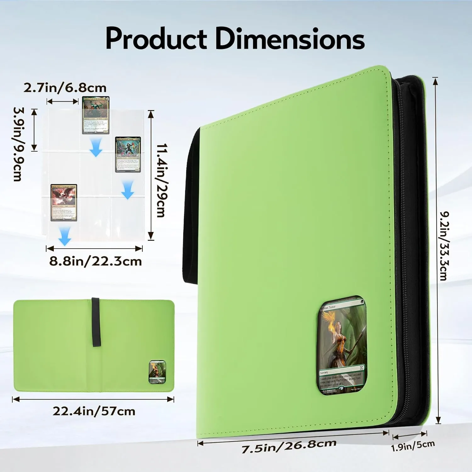 Card Binder 9 Pocket, Trading Card Binder with Clear Window Design, 720 Double Sided Pocket PU Collection Binder, Card Albums for MTG, TCG, and Sports Cards(Green Grass)