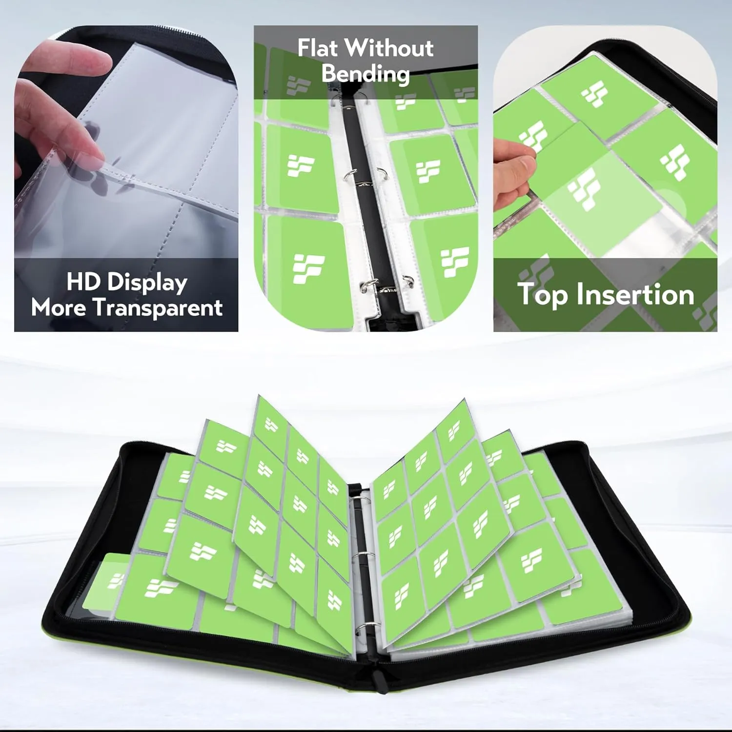 Card Binder 9 Pocket, Trading Card Binder with Clear Window Design, 720 Double Sided Pocket PU Collection Binder, Card Albums for MTG, TCG, and Sports Cards(Green Grass)