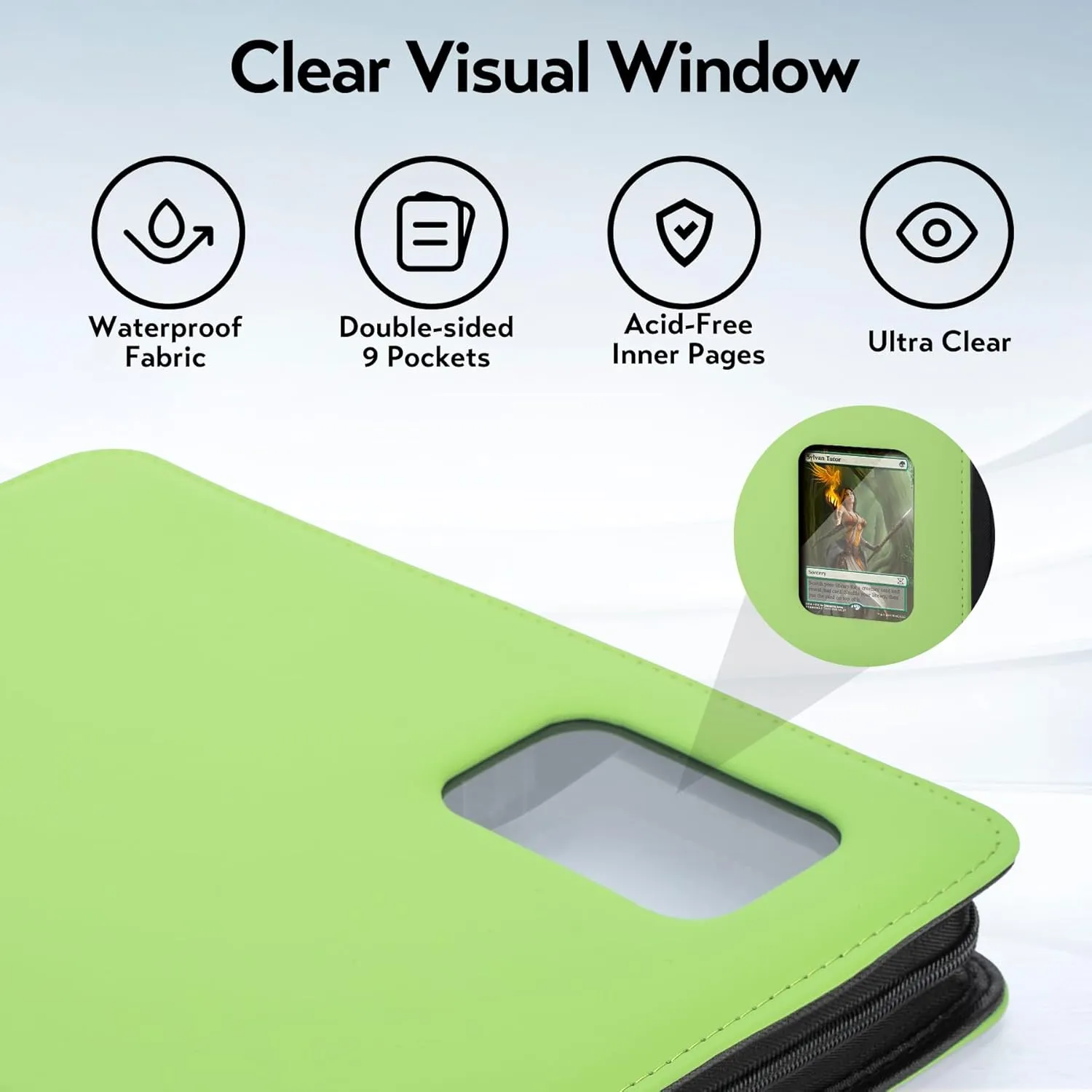 Card Binder 9 Pocket, Trading Card Binder with Clear Window Design, 720 Double Sided Pocket PU Collection Binder, Card Albums for MTG, TCG, and Sports Cards(Green Grass)