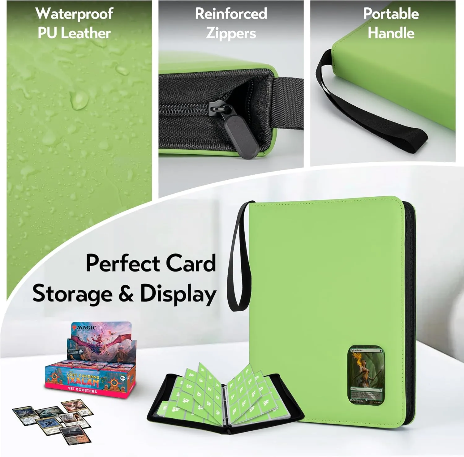Card Binder 9 Pocket, Trading Card Binder with Clear Window Design, 720 Double Sided Pocket PU Collection Binder, Card Albums for MTG, TCG, and Sports Cards(Green Grass)