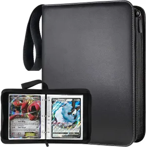 Card Binder for Jumbo Cards, PU Leather Card Binder with 50Pcs Sleeves, Double Sided Pocket PU Card Collector Album, Card Collector Folder Hold 100Pcs Oversize Big Cards 5.9"x8.1 (Black)