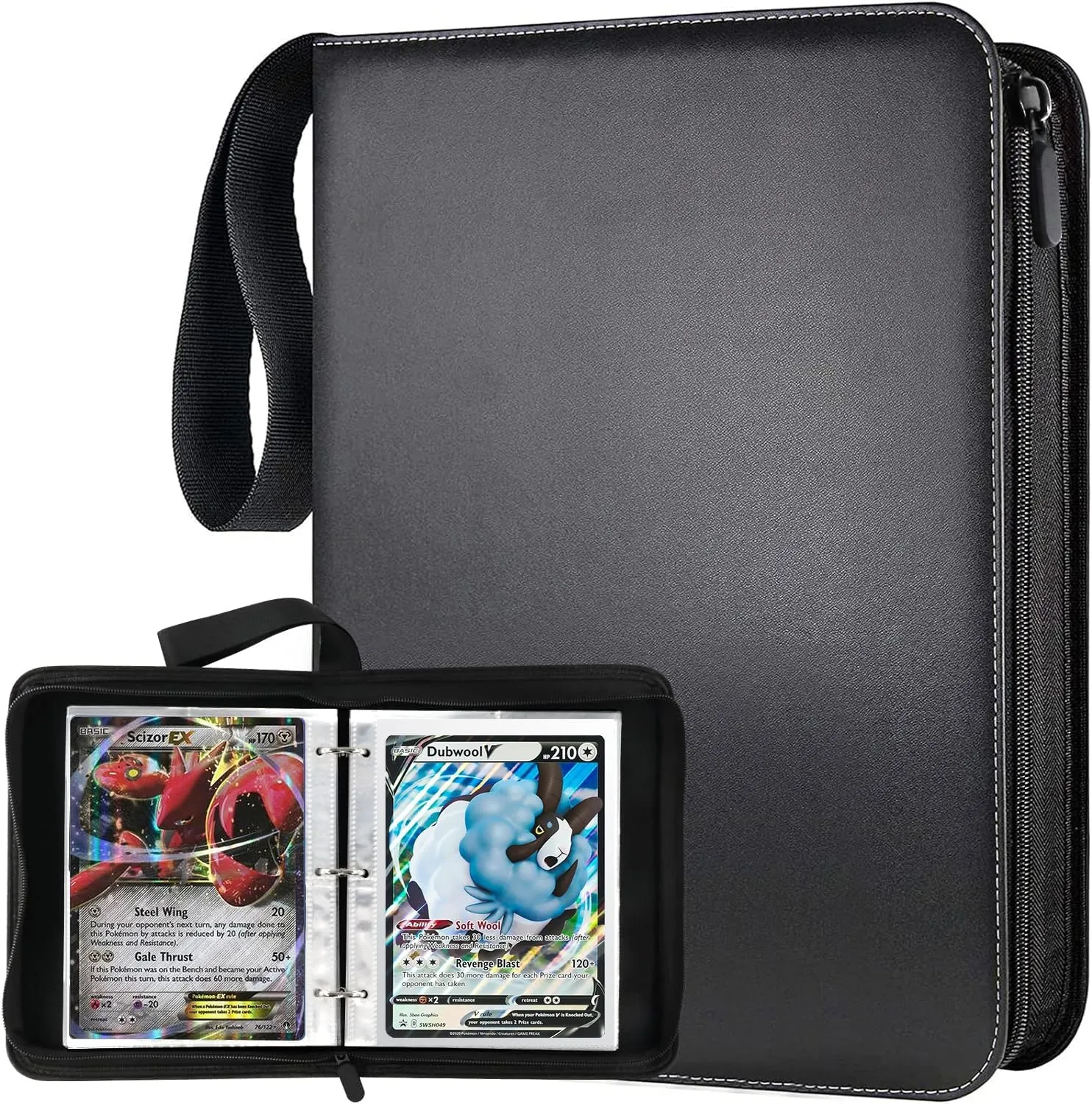 Card Binder for Jumbo Cards, PU Leather Card Binder with 50Pcs Sleeves, Double Sided Pocket PU Card Collector Album, Card Collector Folder Hold 100Pcs Oversize Big Cards 5.9"x8.1 (Black)