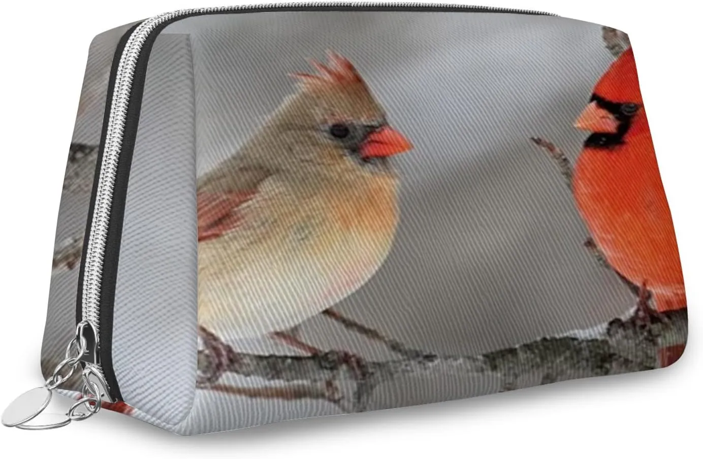 Cardinal Birds,Large Capacity Travel Leather Cosmetic Bag,Pair of Northern Cardinal Birds,Multifunctional Storage Makeup Bag for Women,Red,S