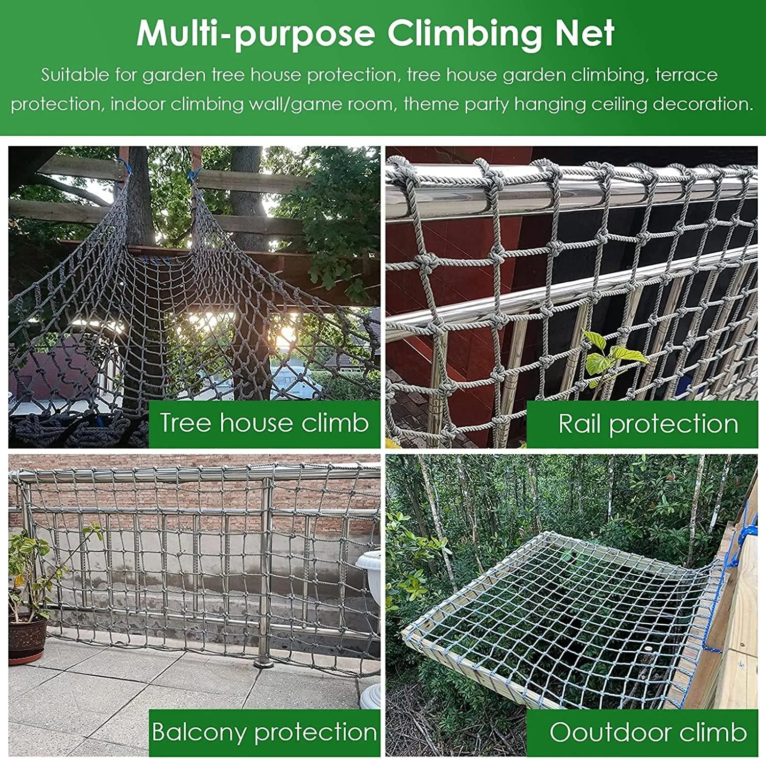 Cargo Climbing Net,Outdoor Treehouse Safety Protection Net Playground Climbing Netting,Rope Thickness 6mm,Truck Trailer Nets Cargo Net(Size:1x2m/3.3x6.5ft)