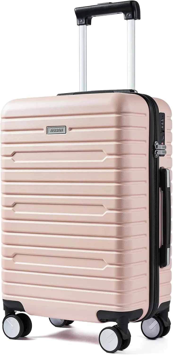 Carry on Luggage 22x14x9 Airline Approved with Spinner Wheels, Hardside Lightweight 20" Carry on Suitcase Airline Approved TSA Lock (Pink with Black)