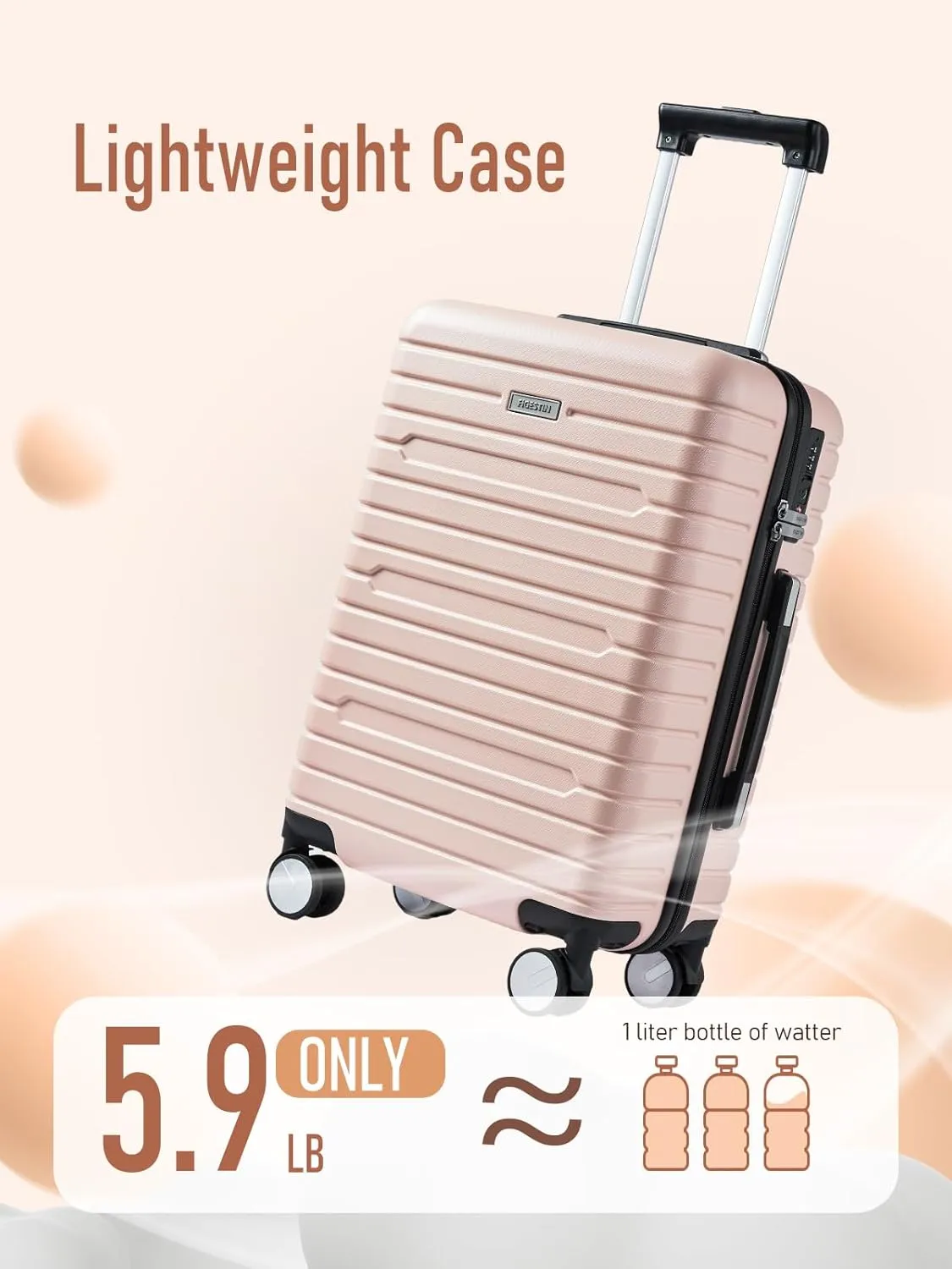 Carry on Luggage 22x14x9 Airline Approved with Spinner Wheels, Hardside Lightweight 20" Carry on Suitcase Airline Approved TSA Lock (Pink with Black)