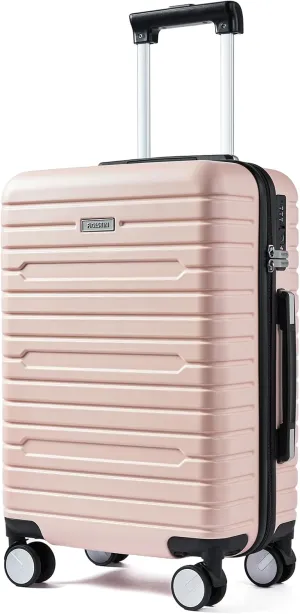 Carry on Luggage 22x14x9 Airline Approved with Spinner Wheels, Hardside Lightweight 20" Carry on Suitcase Airline Approved TSA Lock (Pink with Black)