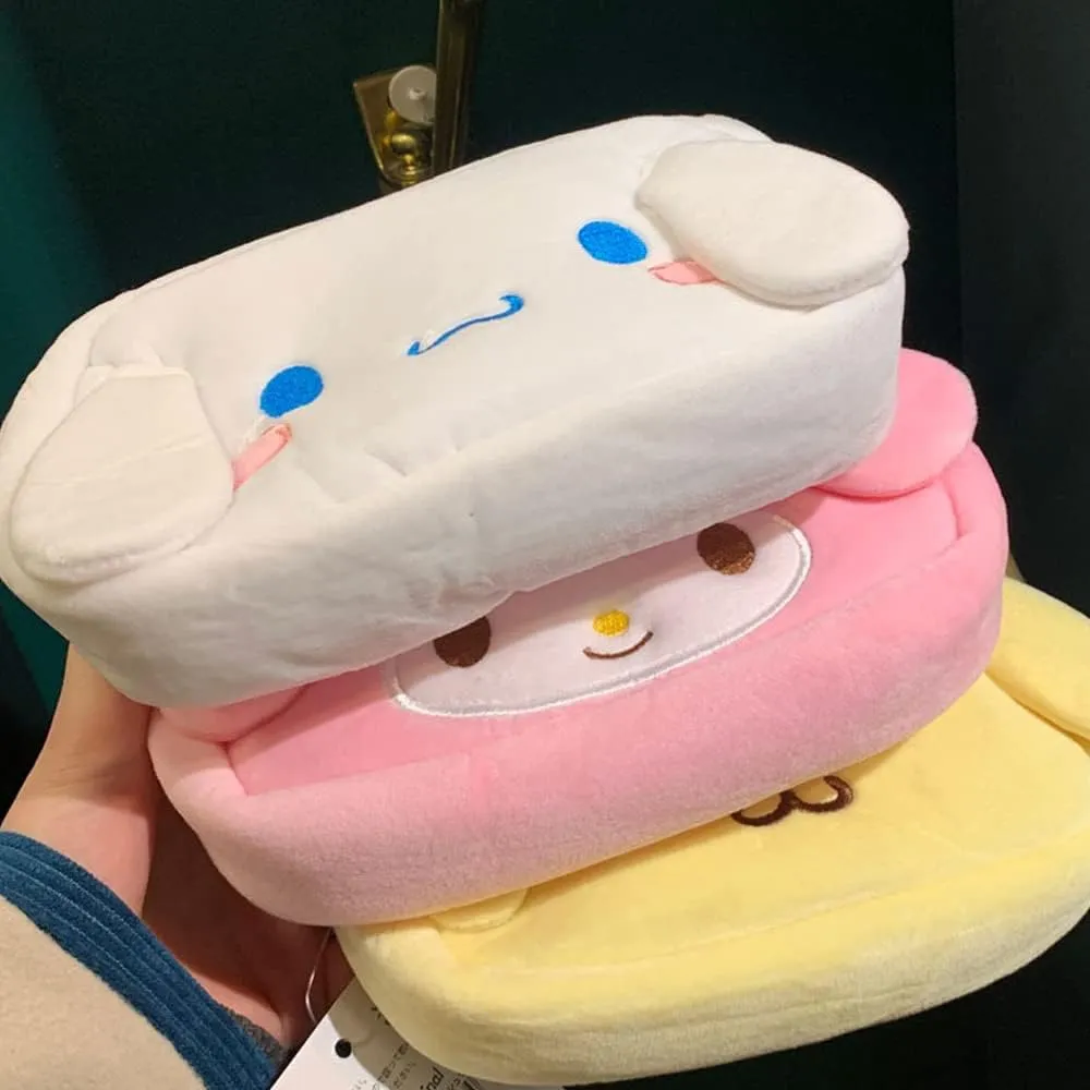 Cartoon Cosmetic Bag With Zipper,Kawaii Plush Makeup Bag,Cute Brush Organizer Toiletry Bag for Women Girls(Dog White)