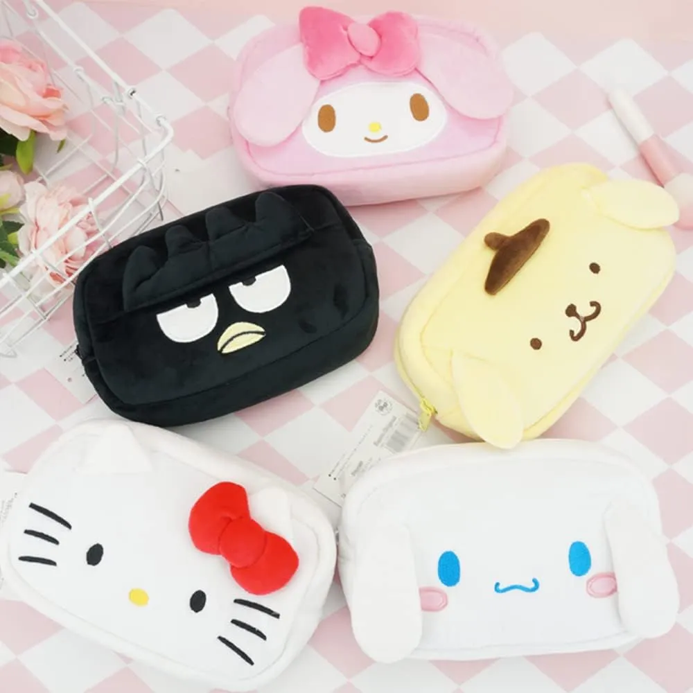 Cartoon Cosmetic Bag With Zipper,Kawaii Plush Makeup Bag,Cute Brush Organizer Toiletry Bag for Women Girls(Dog White)