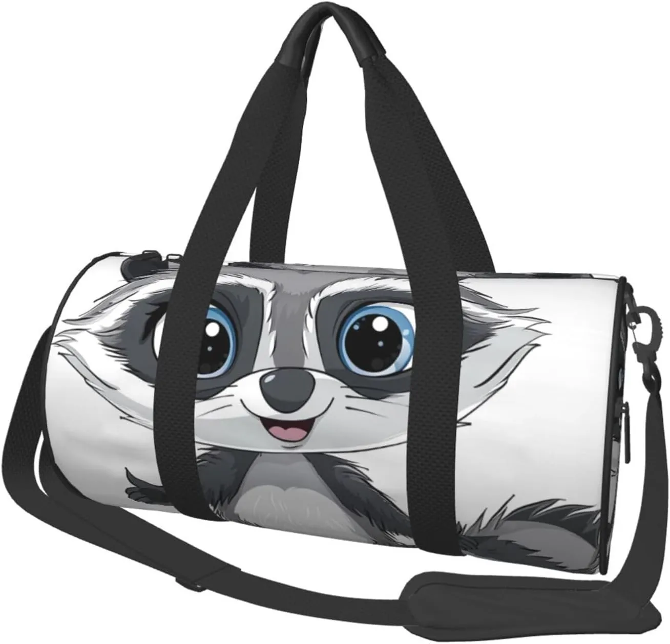 Cartoon cute raccoon 1 Printed Sports Gym Bag for Men Women Foldable Duffel Bag Carry On Weekender Bag for Travel Sports