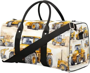 Cartoon Excavator Truck Travel Duffel Bag for Women Men Waterproof Foldable Overnight Weekender Bag Large Capacity Sports Gym Bag