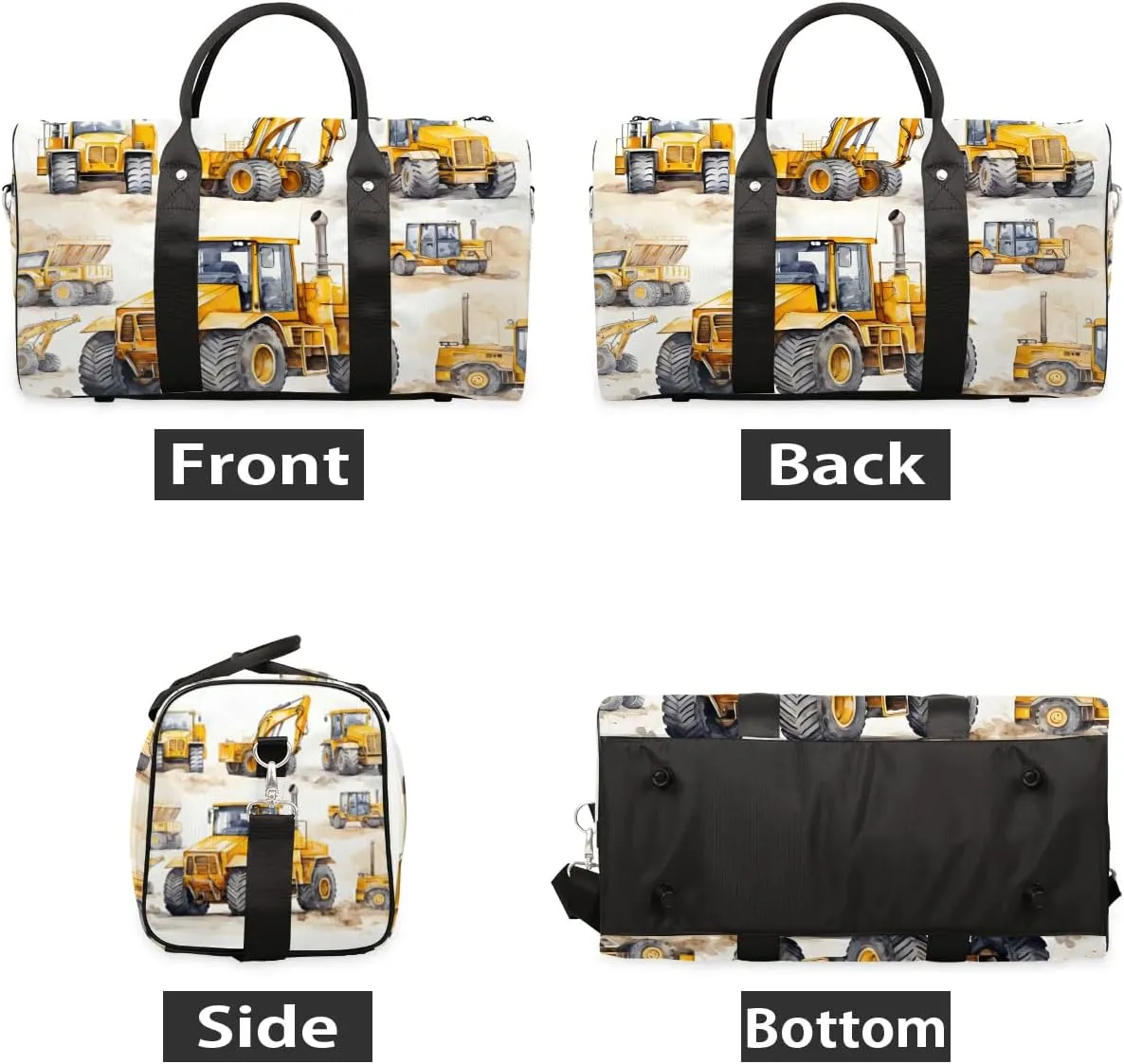 Cartoon Excavator Truck Travel Duffel Bag for Women Men Waterproof Foldable Overnight Weekender Bag Large Capacity Sports Gym Bag