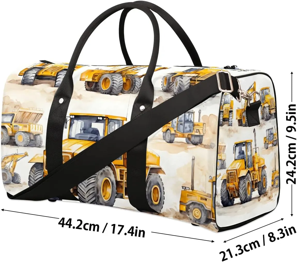 Cartoon Excavator Truck Travel Duffel Bag for Women Men Waterproof Foldable Overnight Weekender Bag Large Capacity Sports Gym Bag