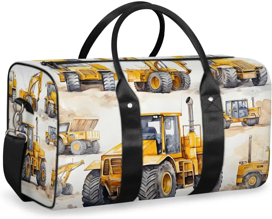 Cartoon Excavator Truck Travel Duffel Bag for Women Men Waterproof Foldable Overnight Weekender Bag Large Capacity Sports Gym Bag
