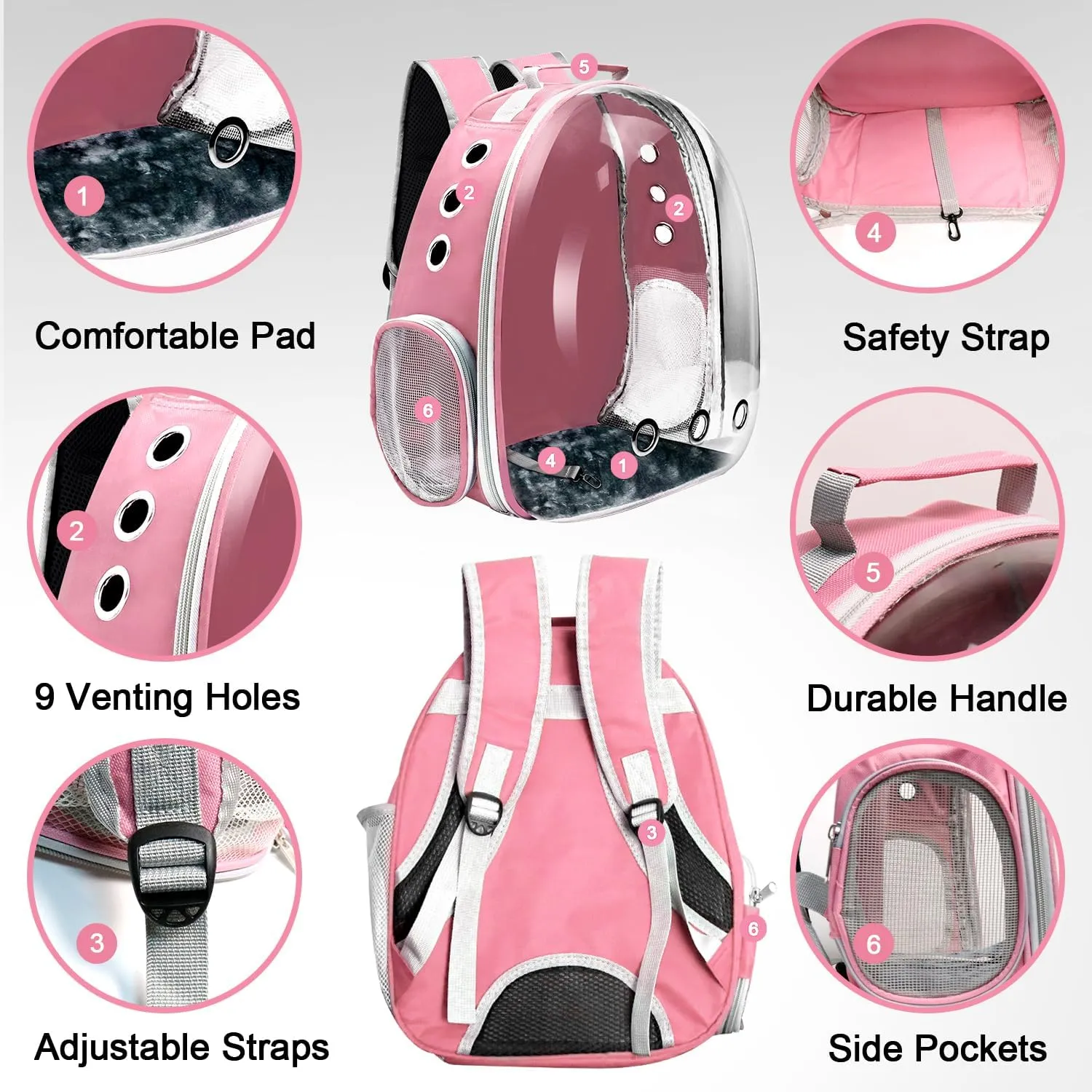 Cat Backpack Carrier, Pet Cat Carrier with Ventilated Design for Carrying Puppy Cats, Pet Carrier Backpack for Traveling/Hiking/Camping/Outdoors Airline Approved Travel Carrier(Pink)