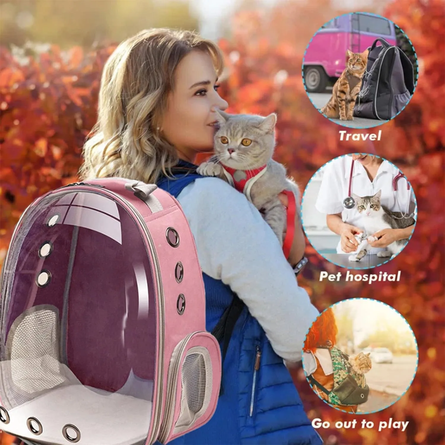 Cat Backpack Carrier, Pet Cat Carrier with Ventilated Design for Carrying Puppy Cats, Pet Carrier Backpack for Traveling/Hiking/Camping/Outdoors Airline Approved Travel Carrier(Pink)