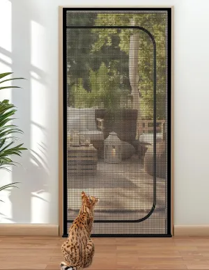 Cat Screen Door, Extra Tall Cat-Proof Mesh Gate, Fit Door Size 30'' x 80.5'', Anti Scratch Mesh with Zipper Closure, for Living Room, Kitchen, Bedroom (Black)