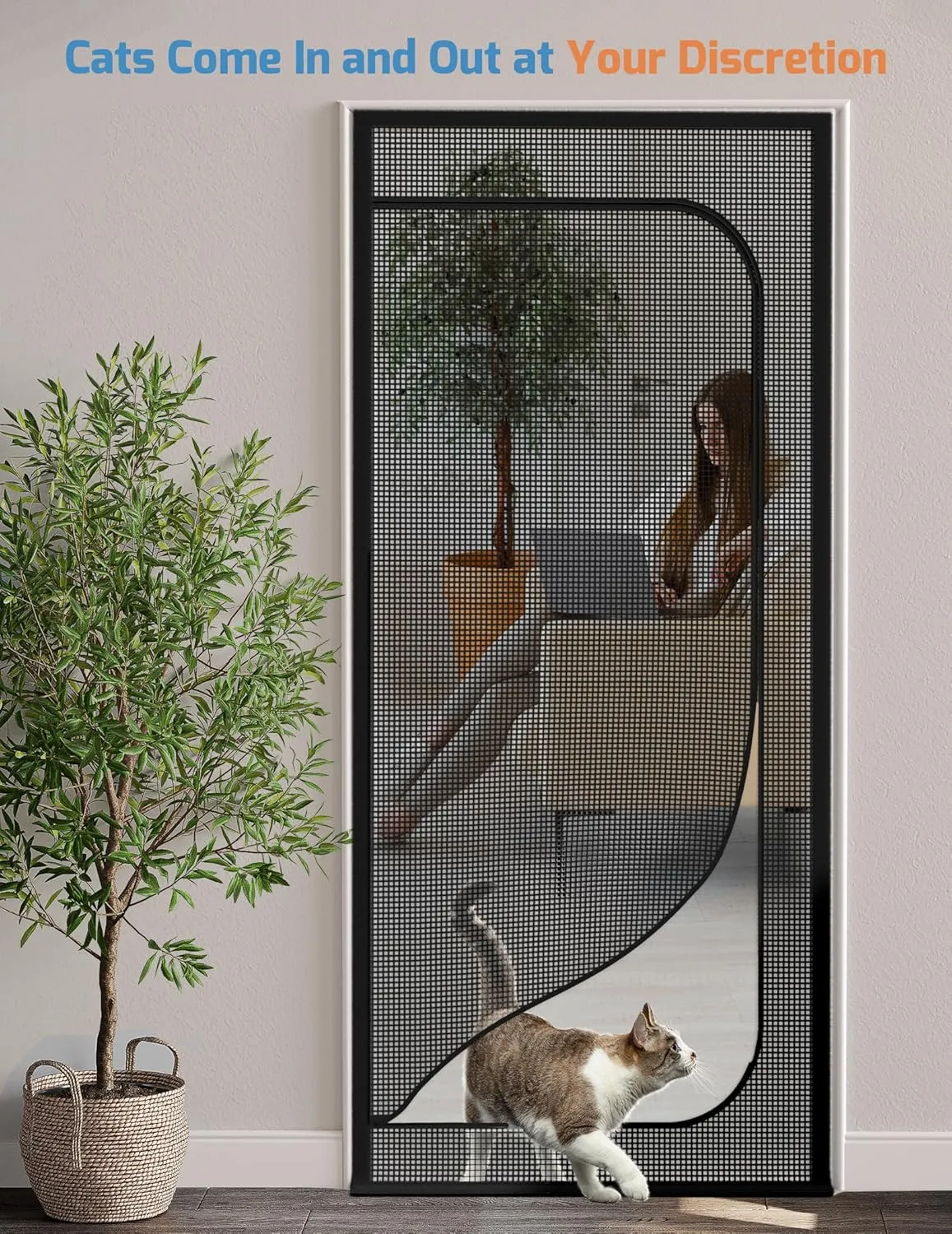 Cat Screen Door, Extra Tall Cat-Proof Mesh Gate, Fit Door Size 30'' x 80.5'', Anti Scratch Mesh with Zipper Closure, for Living Room, Kitchen, Bedroom (Black)