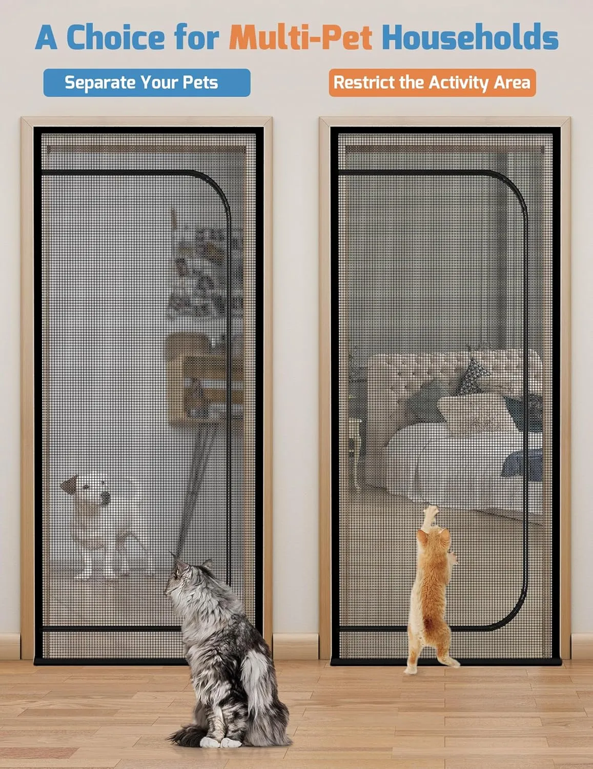 Cat Screen Door, Extra Tall Cat-Proof Mesh Gate, Fit Door Size 30'' x 80.5'', Anti Scratch Mesh with Zipper Closure, for Living Room, Kitchen, Bedroom (Black)
