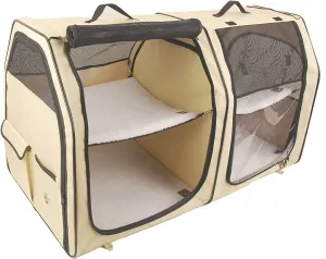 Cat Show House Portable Dog Kennel (Shelter) Red/Cream/Tan, X-Small, Model:2119-Cream-Double