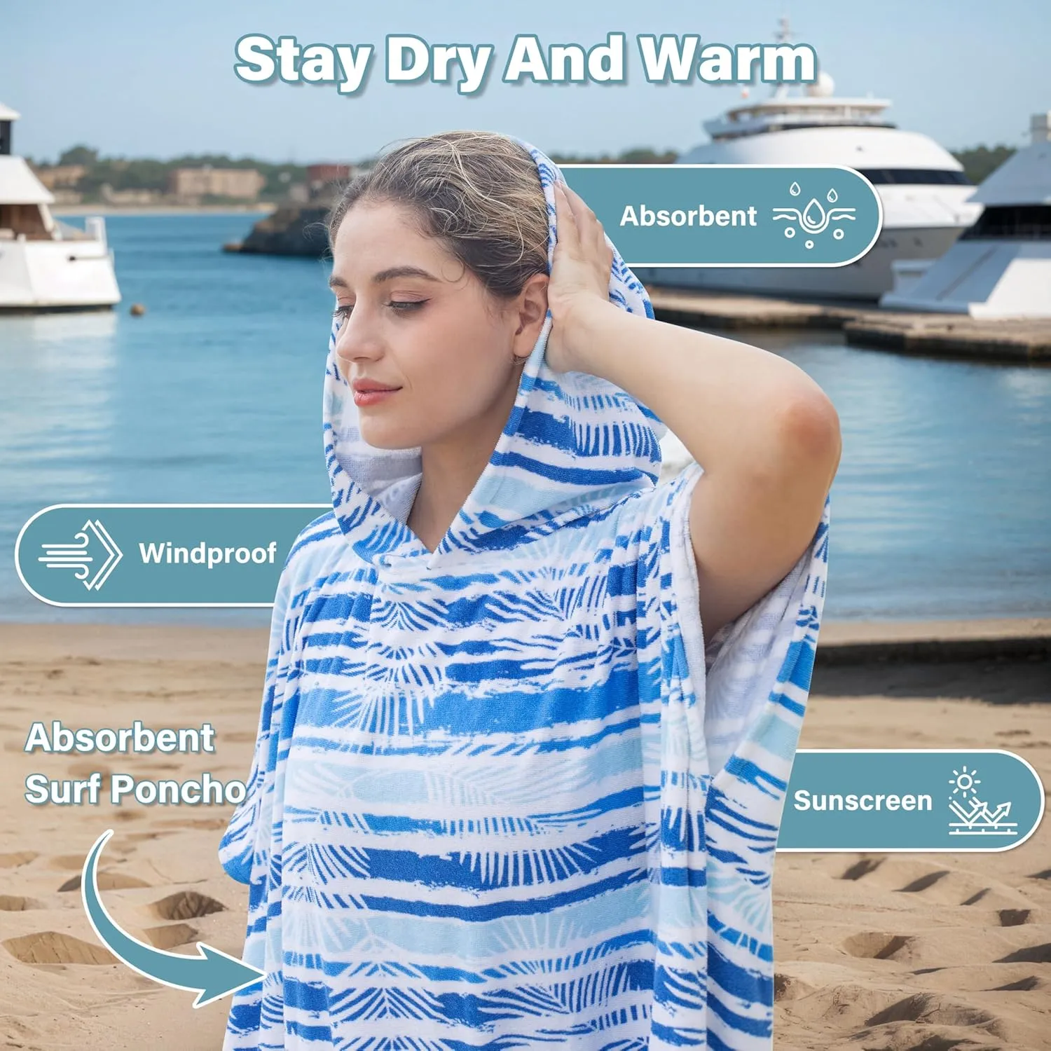 Catalonia Absorbent Surf Poncho Men Women, Quick Dry Towel Changing Poncho, Hooded Towel Poncho Adult, Changing Robe for Beach Surfing Swimming