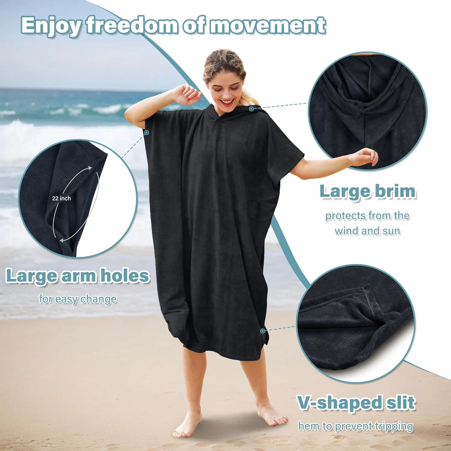 Catalonia Absorbent Surf Poncho Men Women, Quick Dry Towel Changing Poncho, Hooded Towel Poncho Adult, Changing Robe for Beach Surfing Swimming
