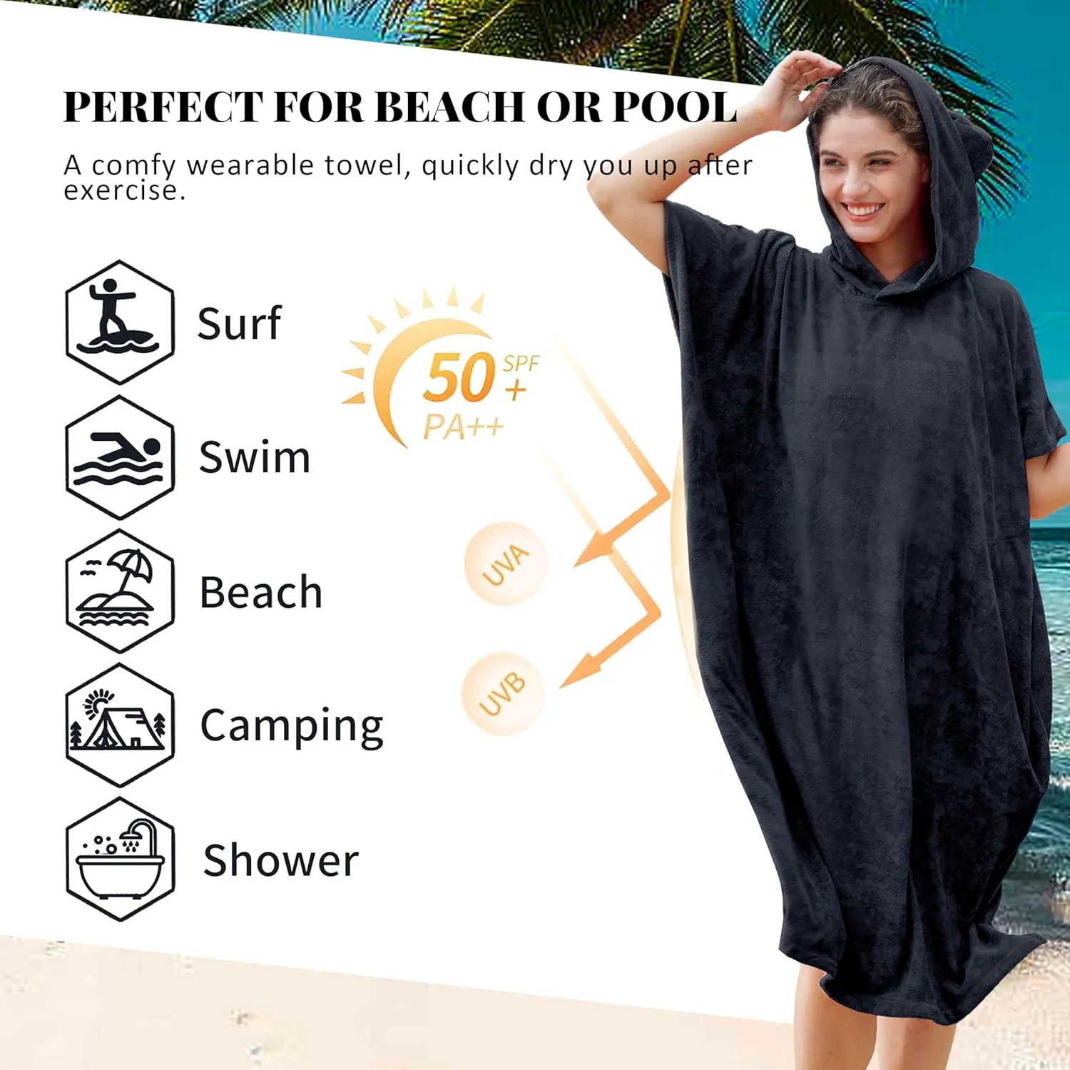Catalonia Absorbent Surf Poncho Men Women, Quick Dry Towel Changing Poncho, Hooded Towel Poncho Adult, Changing Robe for Beach Surfing Swimming