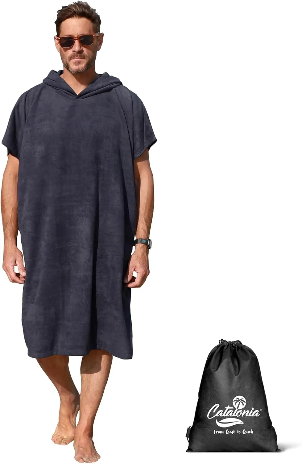 Catalonia Absorbent Surf Poncho Men Women, Quick Dry Towel Changing Poncho, Hooded Towel Poncho Adult, Changing Robe for Beach Surfing Swimming