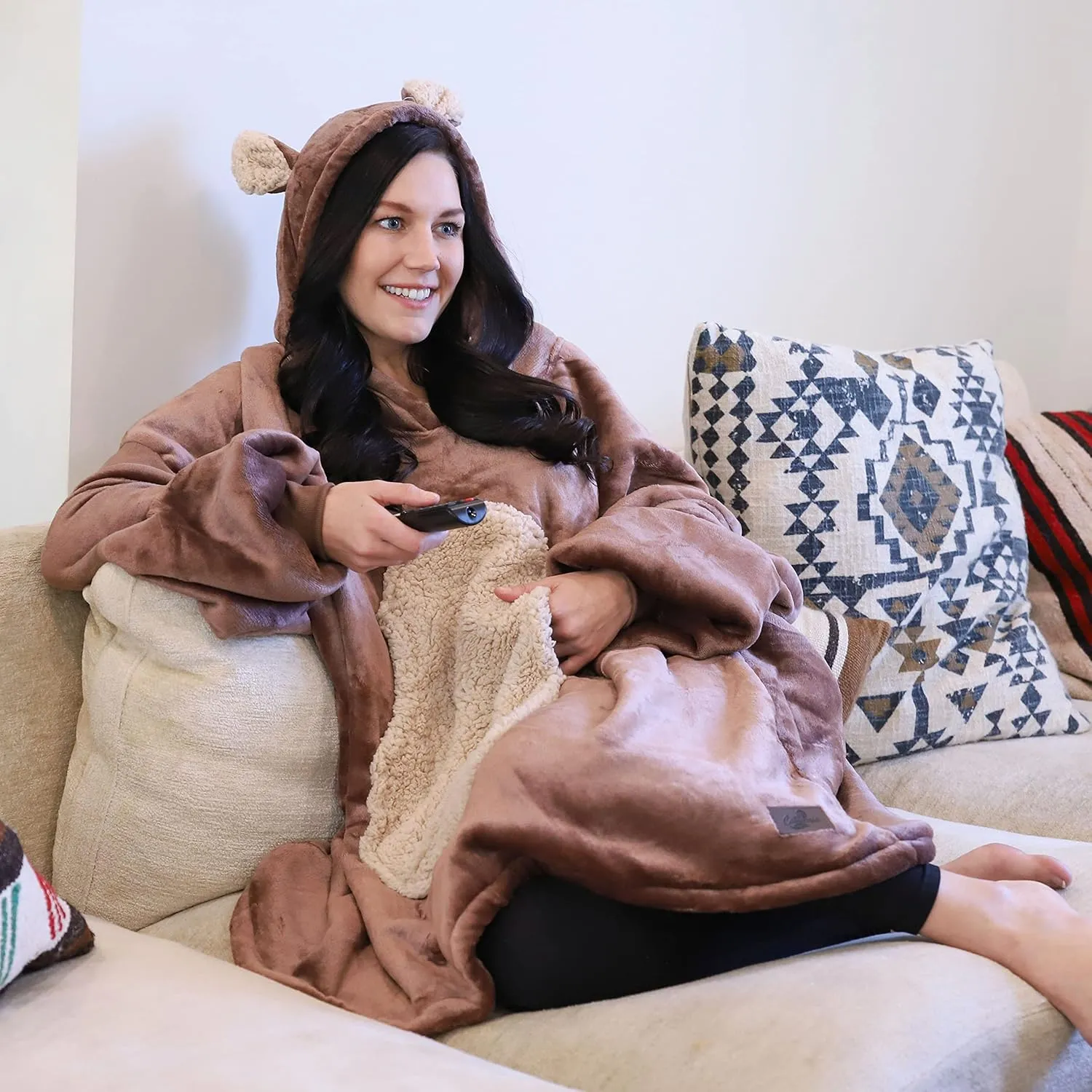 Catalonia Oversized Blanket Hoodie Sweatshirt, Comfortable Wearable Sherpa Pullover,Gift for Her