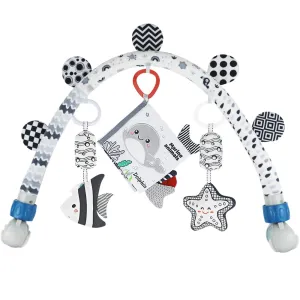 Caterbee Baby Activity Travel Mobile Arch Bassinet Toy, Black and White High-Contrast Crib Toys, with Rattle and Book, Strolle,Pram and Crib Attachment with Hanging Toys (Ocean)