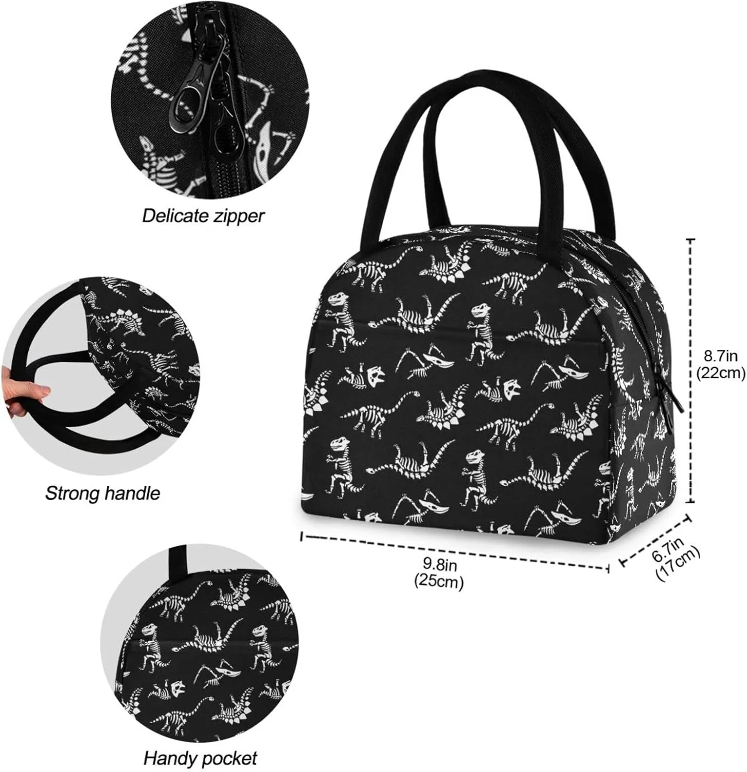 CBBYY Lunch Bag Women Reusable Insulated Cute Lunch Tote Bag for Adult & Student Leakproof Cooler Lunch Bags for Work Office Travel School Picnic (Fossil Of Cartoon Dinosaur)