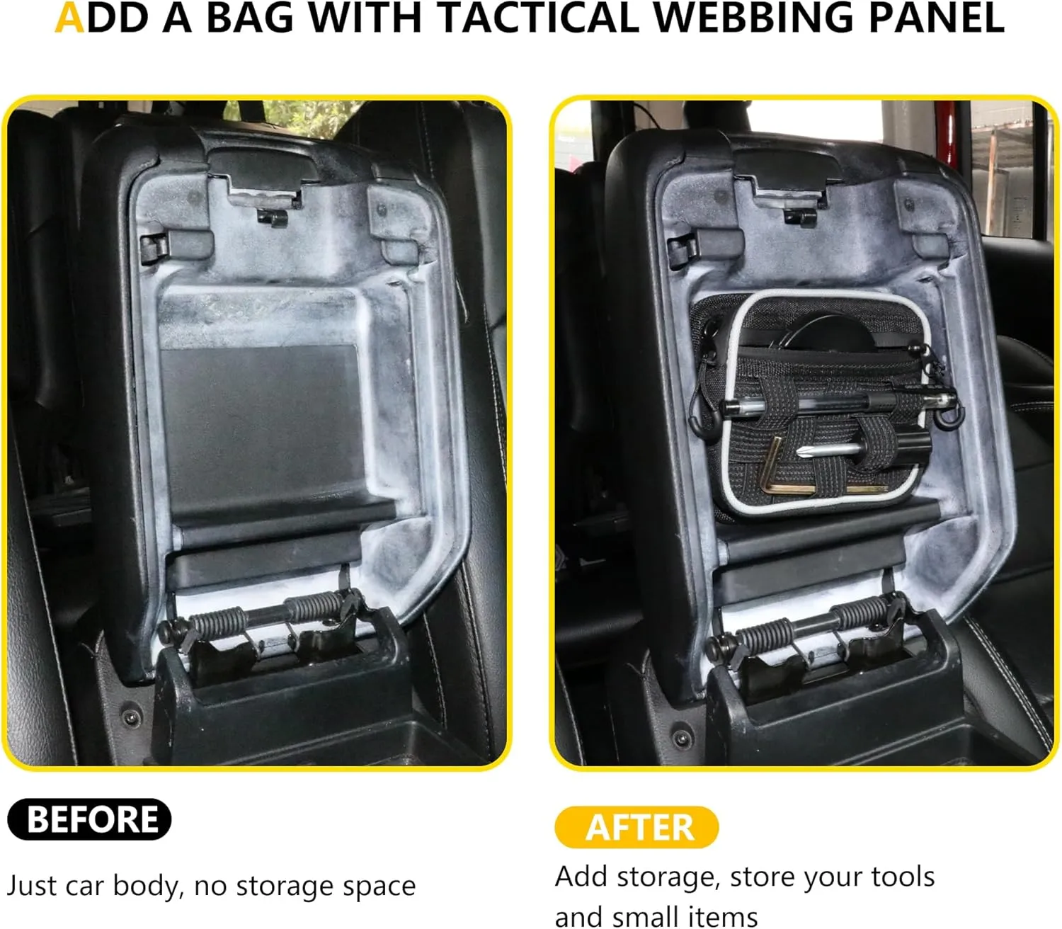 Center Console Organizer Storage Compatible with 2018-2025 Jeep Wrangler JL 4XE Gladiator JT Accessories Console Organizer Armrest Hidden Bag with Tactical Webbing Molle Panel, Black
