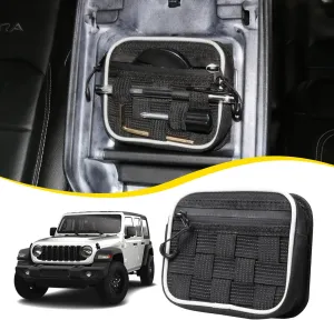 Center Console Organizer Storage Compatible with 2018-2025 Jeep Wrangler JL 4XE Gladiator JT Accessories Console Organizer Armrest Hidden Bag with Tactical Webbing Molle Panel, Black