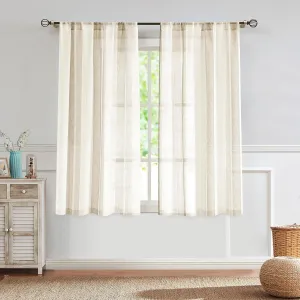 Central Park Sheer Beige and White Stripe Farmhouse Curtains Boucle Linen Window Curtain Panel Pairs Yarn Dyed Woven 63 Inches Long for Living Room Bedroom 2 Pack Rod Pocket Rustic Living Panels