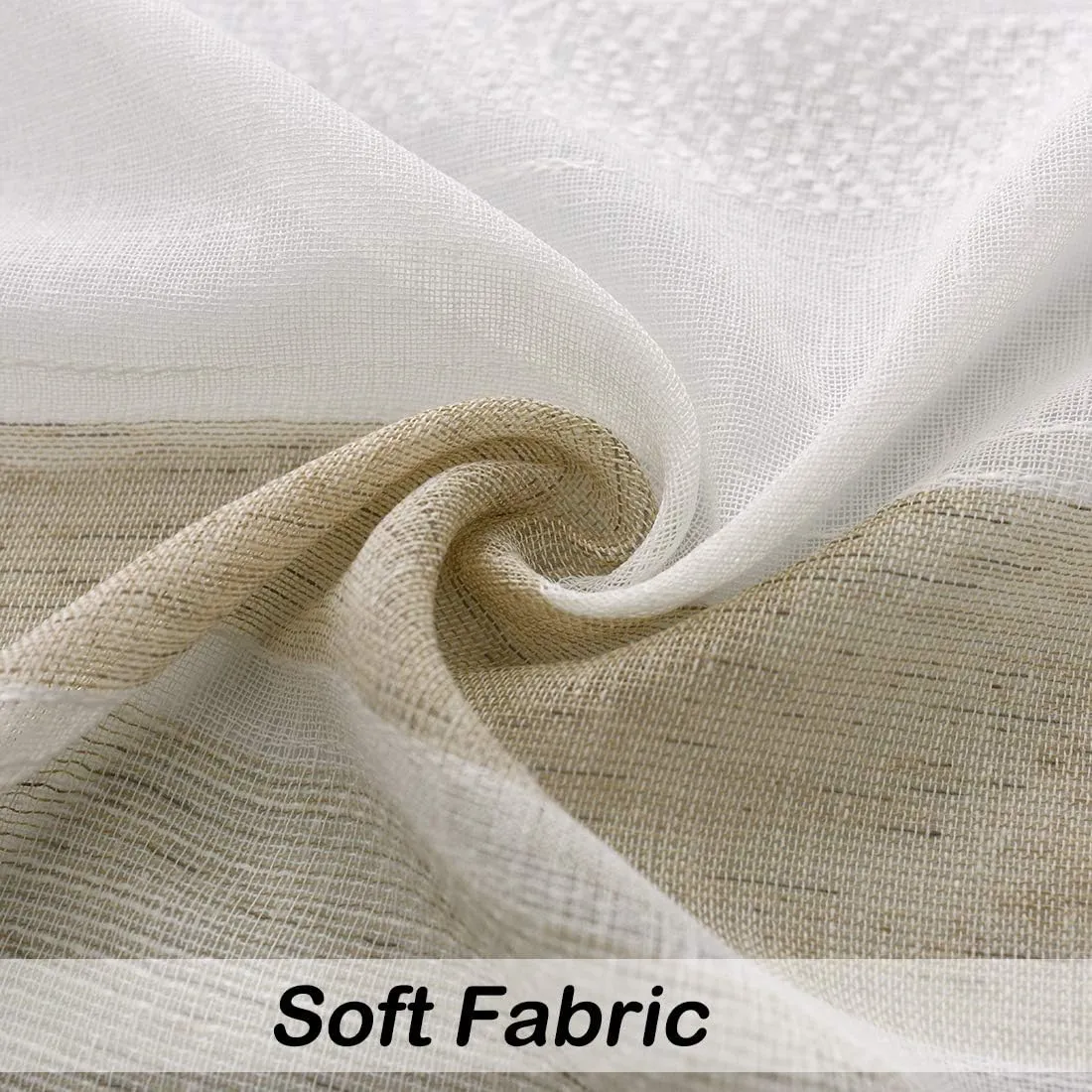 Central Park Sheer Beige and White Stripe Farmhouse Curtains Boucle Linen Window Curtain Panel Pairs Yarn Dyed Woven 63 Inches Long for Living Room Bedroom 2 Pack Rod Pocket Rustic Living Panels
