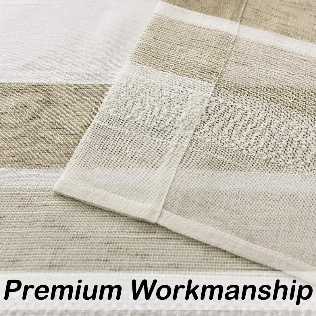 Central Park Sheer Beige and White Stripe Farmhouse Curtains Boucle Linen Window Curtain Panel Pairs Yarn Dyed Woven 63 Inches Long for Living Room Bedroom 2 Pack Rod Pocket Rustic Living Panels