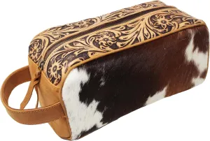 CHALLENGER Men's Western Cowhide Tooled Leather Travel Toiletry Dopp Kit Bag 18RTT09-L
