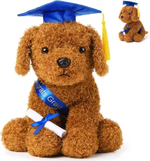 Chalyna 10 Inch Graduation Season Dog Preschool Plush Stuffed Animal Kindergarten Graduation Puppy with Hat, Diploma and Sash, Preschool Kindergarten Gift for Friend Relatives (Blue)