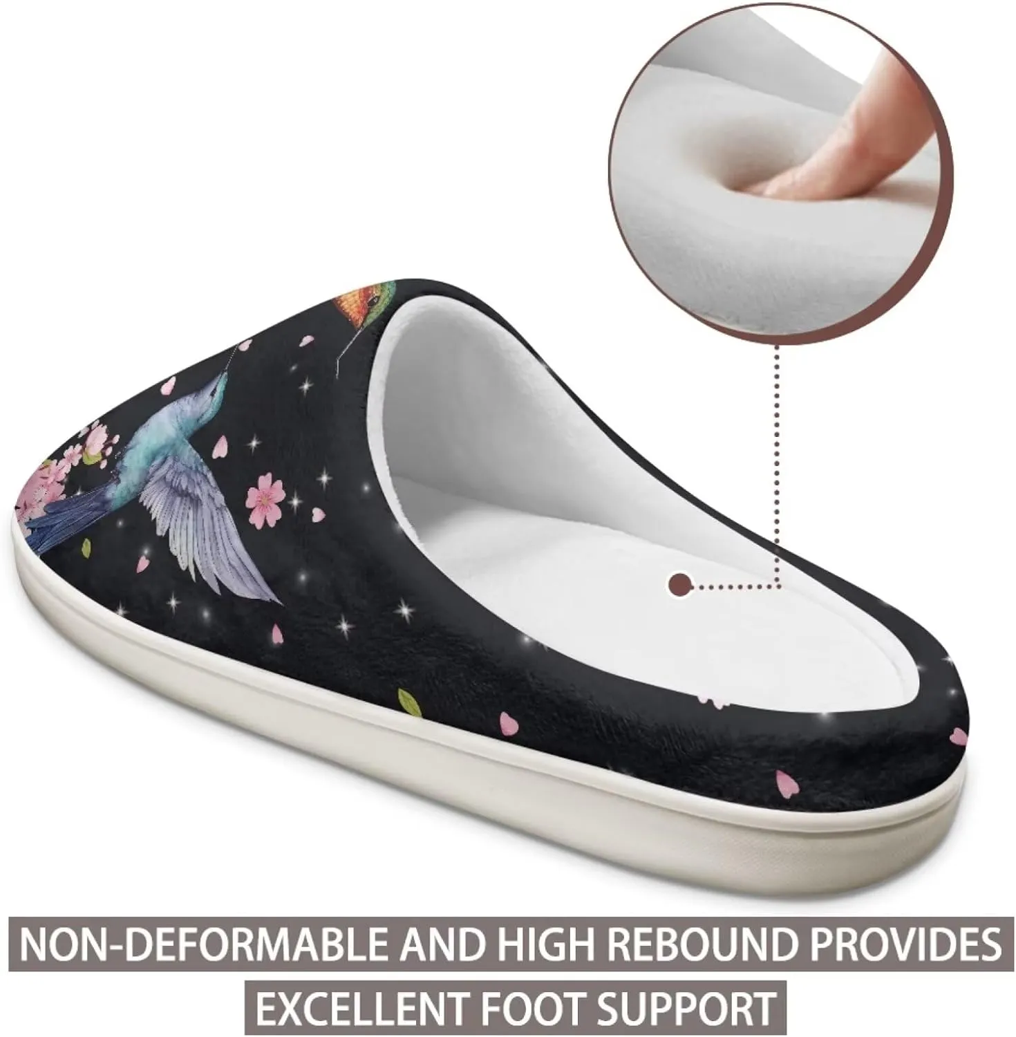 chaqlin Hummingbir Plush Slippers Fuzzy House Bedroom Warm Soft Sandals Wide Warm for Women Lightweight Slip Resistant Flannel Fluffy Shoes Slipper