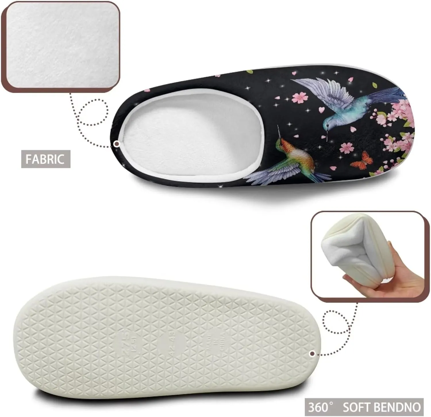 chaqlin Hummingbir Plush Slippers Fuzzy House Bedroom Warm Soft Sandals Wide Warm for Women Lightweight Slip Resistant Flannel Fluffy Shoes Slipper