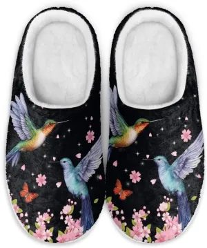 chaqlin Hummingbir Plush Slippers Fuzzy House Bedroom Warm Soft Sandals Wide Warm for Women Lightweight Slip Resistant Flannel Fluffy Shoes Slipper