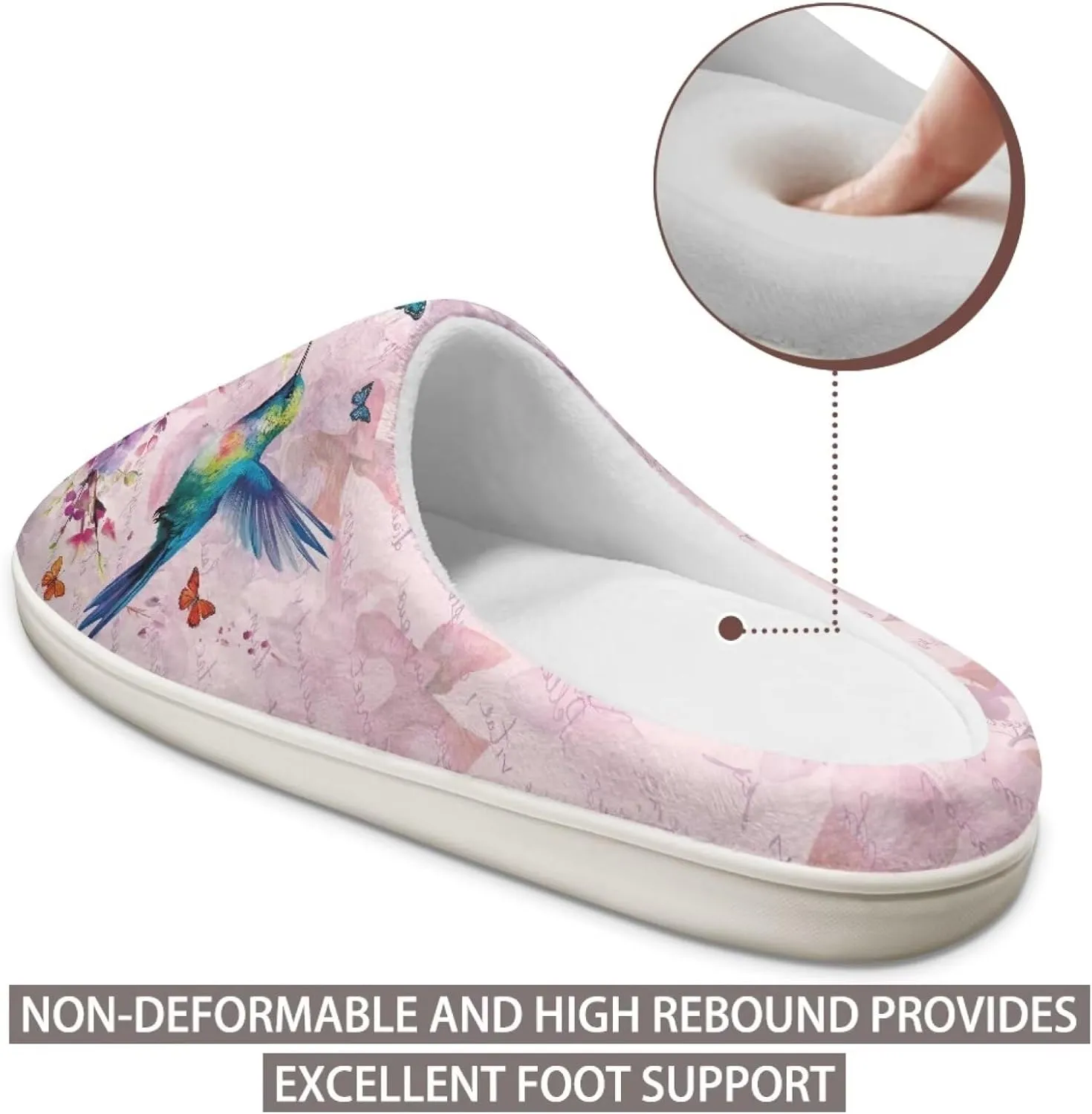 chaqlin Hummingbir Plush Slippers Fuzzy House Bedroom Warm Soft Sandals Wide Warm for Women Lightweight Slip Resistant Flannel Fluffy Shoes Slipper