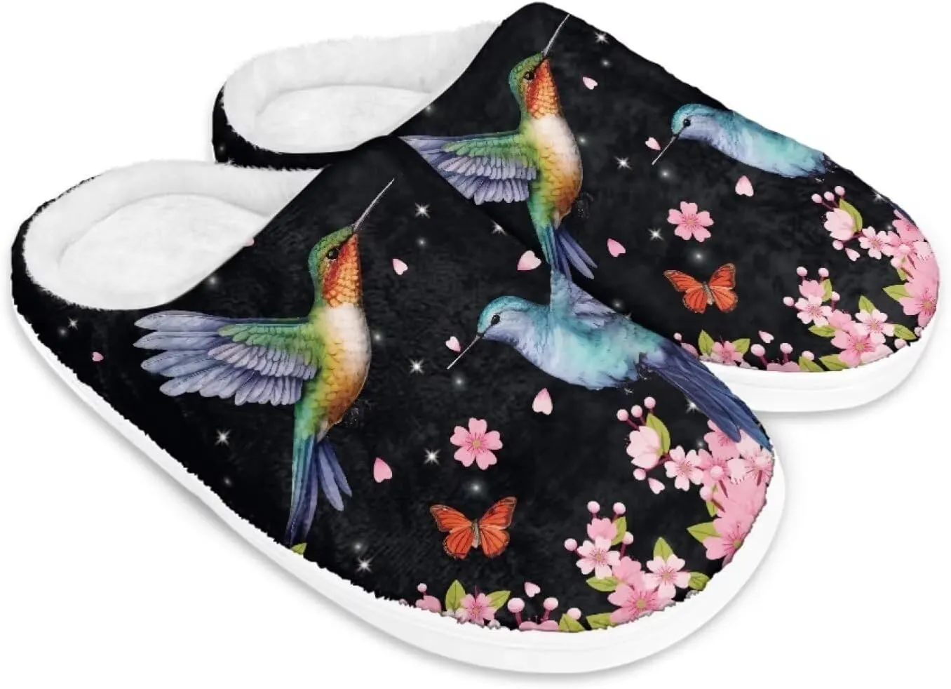 chaqlin Hummingbir Plush Slippers Fuzzy House Bedroom Warm Soft Sandals Wide Warm for Women Lightweight Slip Resistant Flannel Fluffy Shoes Slipper
