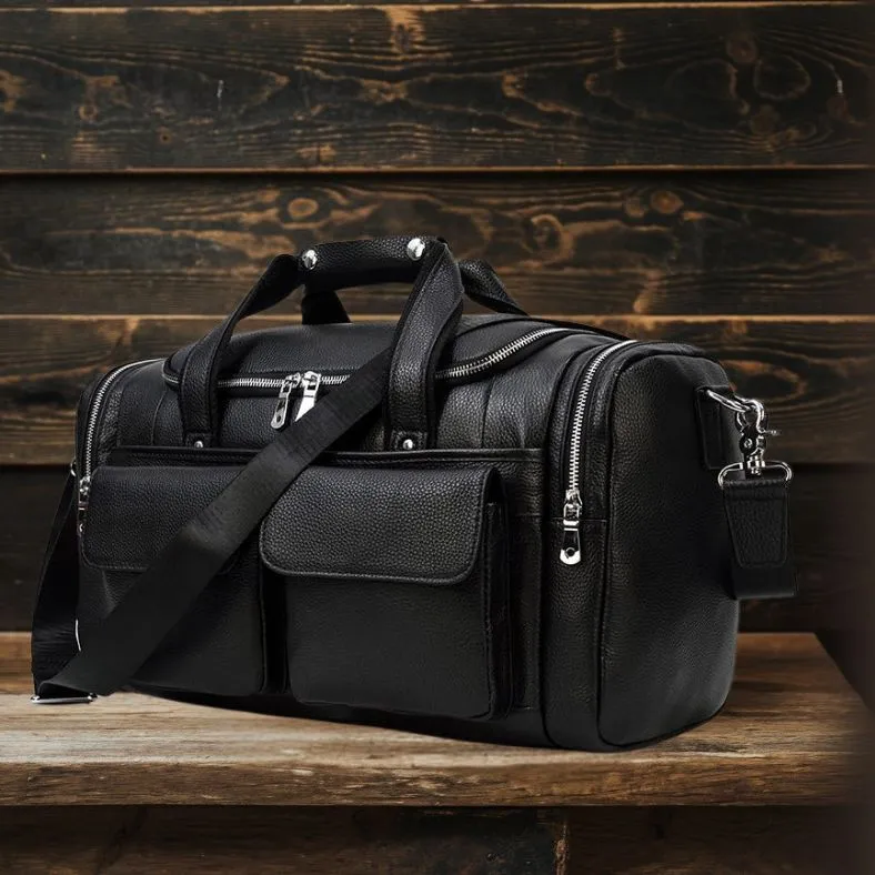 CHARLEROI Black Leather Travel Bag