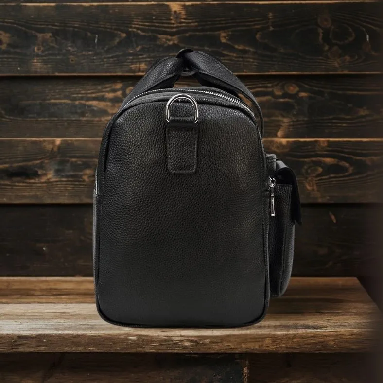 CHARLEROI Black Leather Travel Bag